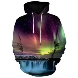 KANGAROO POCKET WATERFALL AND AURORA PRINT HOODIE (COLORMIX)