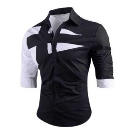 TURN-DOWN COLLAR TWO TONE SHIRT (BLACK)