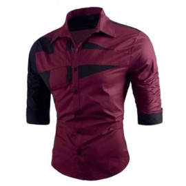 TURN-DOWN COLLAR TWO TONE SHIRT (RED)