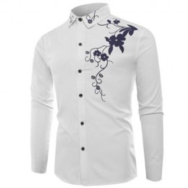TURNDOWN COLLAR FLOWERS PRINT LONG SLEEVE SHIRT (WHITE)