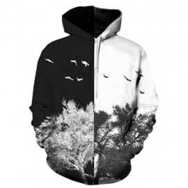 HOODED 3D COLOR BLOCK TREE PRINT PULLOVER HOODIE (COLORMIX)