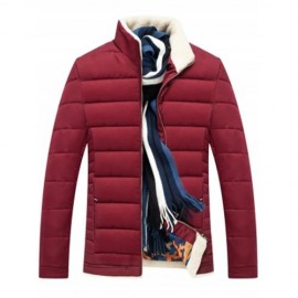 STAND COLLAR ZIPPER UP QUILTED JACKET (WINE RED)