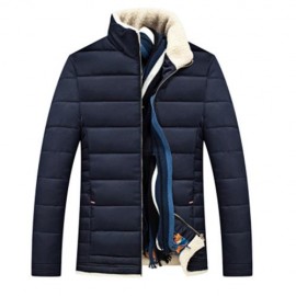 STAND COLLAR ZIPPER UP QUILTED JACKET (PURPLISH BLUE)