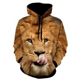 LION PATTERNED 3D ANIMAL HOODIE (YELLOW)