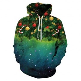 CHRISTMAS TREE PRINT KANGAROO POCKET HOODIE (GREEN)