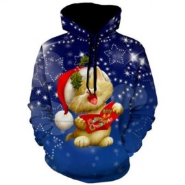 CHRISTMAS ANIMAL PRINT PULLOVER HOODIE (BLUE)