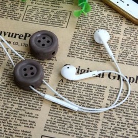ROUND BUTTON SHAPE HEADPHONE CORD WRAP ORGANIZER CABLE WINDER BOBBIN 2PCS / PACK (BROWN)