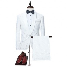 SHAWL COLLAR JACQUARD BLAZER AND PANTS TWINSET (WHITE)