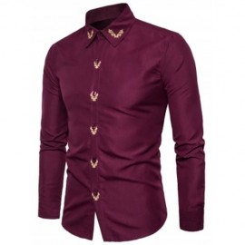 TURNDOWN COLLAR FLORAL EMBROIDERED SHIRT (WINE RED)