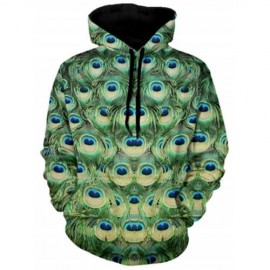 PEACOCK FEATHER 3D PRINT KANGAROO POCKET HOODIE (GREEN)