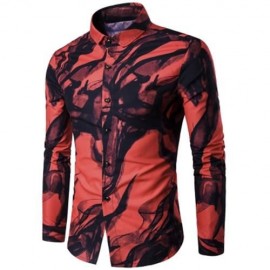 TURNDOWN COLLAR INK WASH PAINTING PRINT SHIRT (RED)