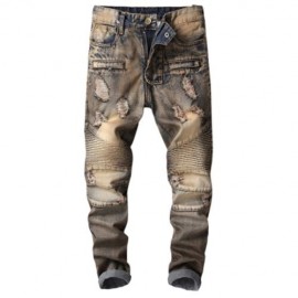 VINTAGE ACCORDION PLEAT STRAIGHT LEG RIPPED JEANS (ANTIQUE BROWN)