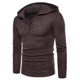 HOODED LACE UP LONG SLEEVE KNITTED SWEATER (COFFEE)
