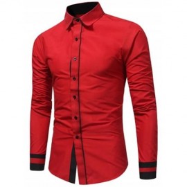 COLOR BLOCK PANEL SLIM FIT SHIRT (RED)