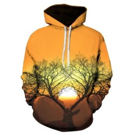 3D DEER SUNRISE PRINT PULLOVER HOODIE (COLORMIX)