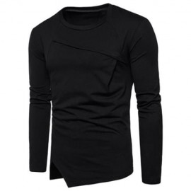 LONG SLEEVE NOTCHED HEM ASYMMETRIC TEE (BLACK)