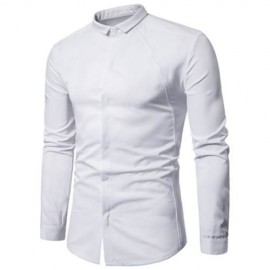 TURNDOWN COLLAR COVERED BUTTON SHIRT (WHITE)