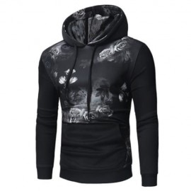 KANGAROO POCKET ROSE PRINT PULLOVER HOODIE (WHITE)