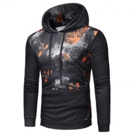 KANGAROO POCKET ROSE PRINT PULLOVER HOODIE (ORANGE)