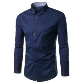 SLIM FIT BUTTON DOWN CASUAL SHIRT (PURPLISH BLUE)