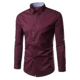 SLIM FIT BUTTON DOWN CASUAL SHIRT (WINE RED)
