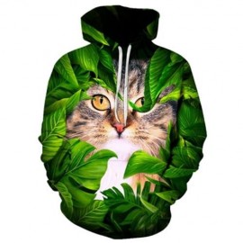 HOODED CAT LEAVES 3D PRINT PULLOVER HOODIE (COLORMIX)