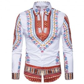 ETHNIC STYLE GEOMETRIC PRINT LONG SLEEVE SHIRT (WINE RED)