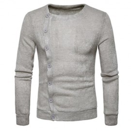 KNITTED OBLIQUE BUTTON UP CARDIGAN (LIGHT GRAY)
