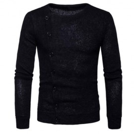 KNITTED OBLIQUE BUTTON UP CARDIGAN (BLACK)