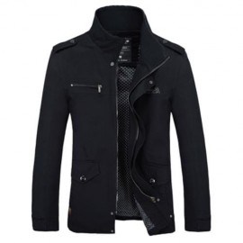 STAND COLLAR SIDE POCKET DESIGN GRAPHIC PRINT JACKET (BLACK)