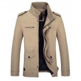 STAND COLLAR SIDE POCKET DESIGN GRAPHIC PRINT JACKET (KHAKI)