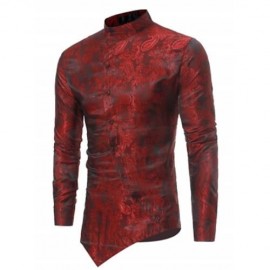 BROCADE PAISLEY ASYMMETRICAL HEM SHIRT (RED)