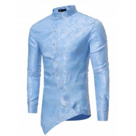 BROCADE PAISLEY ASYMMETRICAL HEM SHIRT (BLUE)