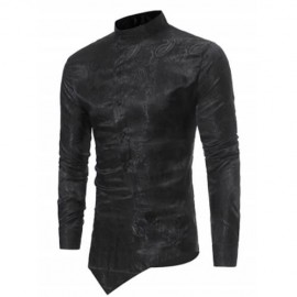 BROCADE PAISLEY ASYMMETRICAL HEM SHIRT (BLACK)