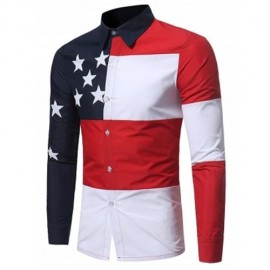 TURNDOWN COLLAR COLOR BLOCK STARS PRINT SHIRT (COLORMIX)