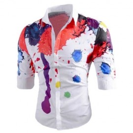 COLORED PAINT SPLATTER LONG SLEEVE SHIRT (WHITE)