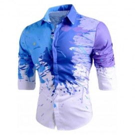 SLIM FIT BUTTON UP SPLATTER PAINT SHIRT (WHITE)