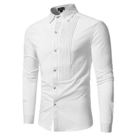 FRONT PLEATED CASUAL LONG SLEEVE SHIRT (WHITE)