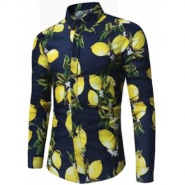 LEMON PRINT LONG SLEEVE SHIRT (PURPLISH BLUE)
