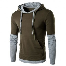 PANEL FAUX TWINSET HOODED DRAWSTRING T-SHIRT (ARMY GREEN)
