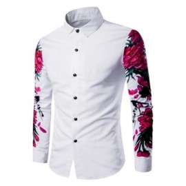 TURNDOWN COLLAR 3D FLOWERS PRINT SHIRT (WHITE)