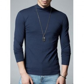 MOCK NECK STRETCH LONG SLEEVE TEE (CADETBLUE)