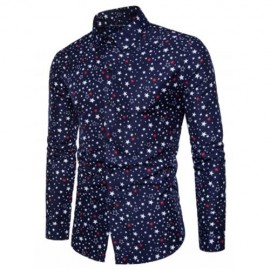 TURNDOWN COLLAR COLORFUL STARS PRINT SHIRT (CADETBLUE)