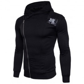 HOODED PU LEATHER PANEL COLOR BLOCK ZIP UP HOODIE (BLACK)