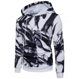 HOODED 3D INK WASH PAINTING PULLOVER HOODIE (WHITE)