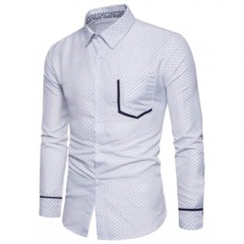 TURNDOWN COLLAR DOT PRINT COLOR BLOCK POCKET SHIRT (WHITE)