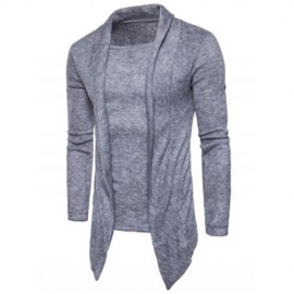 SHAWL COLLAR FAUX TWINSET PANEL ASYMMETRIC KNITTED CARDIGAN (LIGHT GRAY)