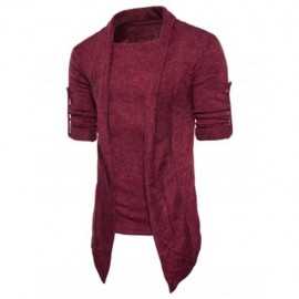 SHAWL COLLAR FAUX TWINSET PANEL ASYMMETRIC KNITTED CARDIGAN (WINE RED)