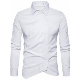 TURNDOWN COLLAR OBLIQUE BUTTON UP SHIRT (WHITE)