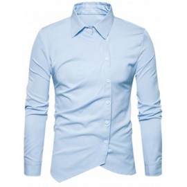 TURNDOWN COLLAR OBLIQUE BUTTON UP SHIRT (LIGHT BLUE)
